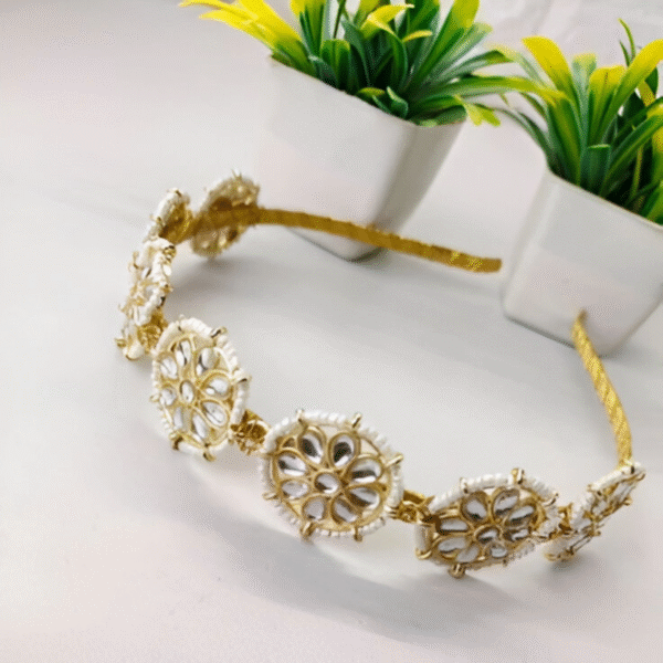 Traditional Indian bridal Kundan headband jewellery – gold-plated floral design