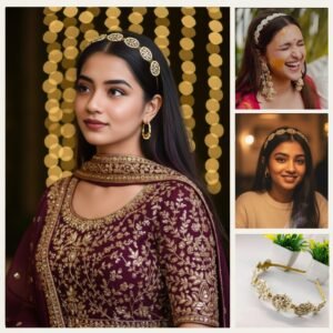 DIVAART handcrafted Kundan headband for women – gold-plated floral hair accessory with pearls